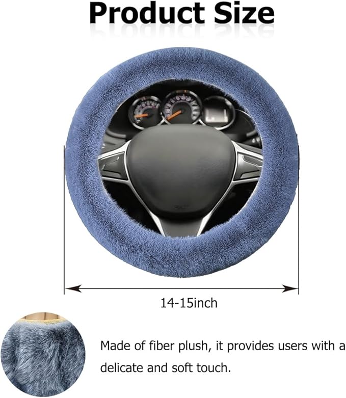 Fluffy Steering Wheel Cover, Winter Warm, Suitable for Most Car Steering Wheels in The 14-15 Inch Range (Grey, 1PCS)