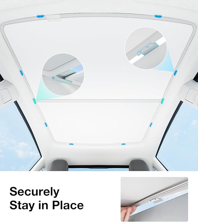 Wigoo Tesla Model S Sunshade Roof [Never Sag, Nano Ice-Crystal Coatings] 3-Gen Heat Insulation Glass Roof Sun Shade, Accessories for Tesla Model S 2020~2026, Tesla Interior Gray