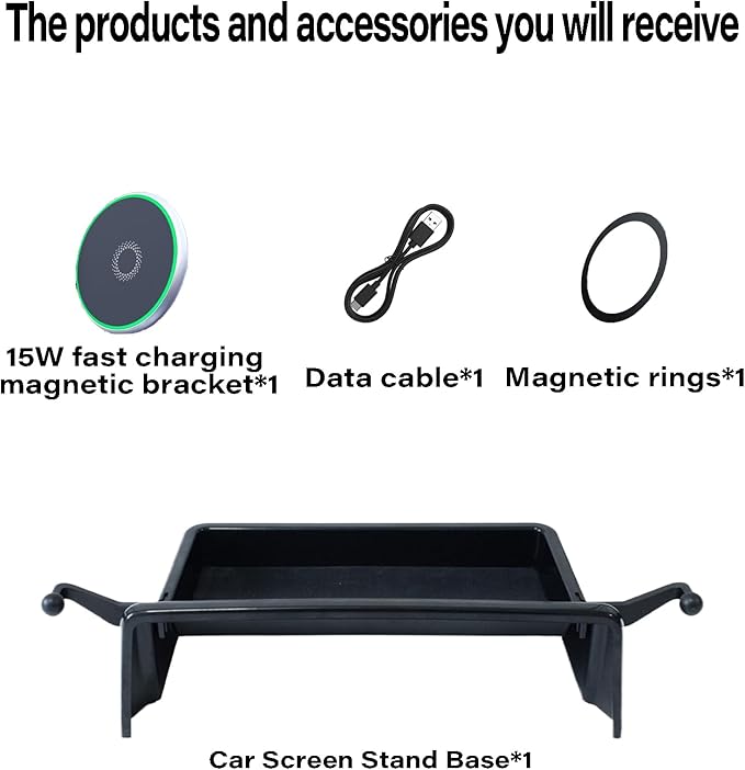 Car Phone Holder for Toyota Sienna 2021-2024 Accessories Apply to 9 Inch Touch Screen 15W Fast Wireless Charger Screen Fixed Clip Cell Phone Mount with Dashboard Storage Tray