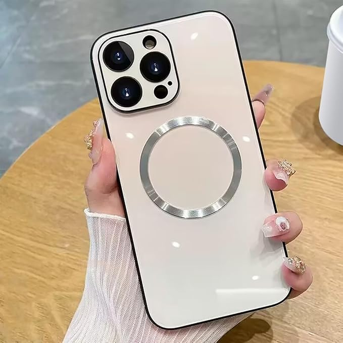 Guppy Compatible with iPhone 14 Pro Max Case Magnetic, with Full Camera Lens Protector [Compatible with MagSafe] Scratch Resistant Gradient Glass Back Cover Phone Case-White