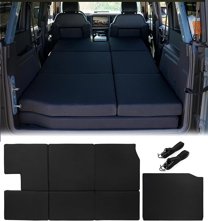 Xprite Upgraded Bronco Mattress Kit - 3" Thick Premium Foam Bed Pad & Leveling Pad, Foldable Portable Trunk Sleeping Platform Compatible with 2021-2026 Ford Bronco 4-Door Camping & Overlanding