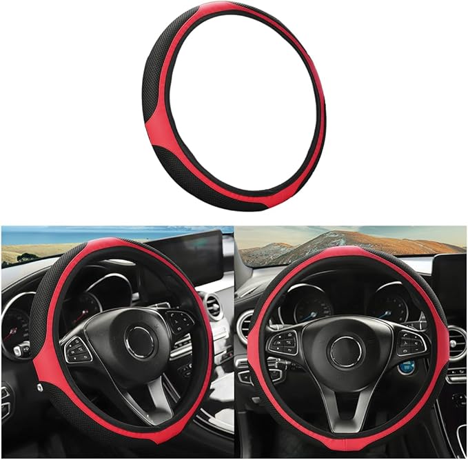 LoyaForba Car Steering Wheel Cover, Universal 14.5-15 Inch, Soft Anti-Slip Neoprene Protector for Steering Wheel, Breathable Odorless and Elastic Stretch, Car Accessory for SUV, Van, Truck (Red)