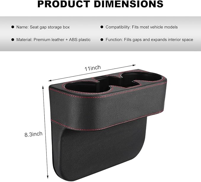Car Seat Gap Filler Organizer, Multifunctional Auto Console Side Storage Box with Cup Holder, Universal PU Leather Cup Holder Front Seat Crevice Filler for Car Truck SUV (Black)