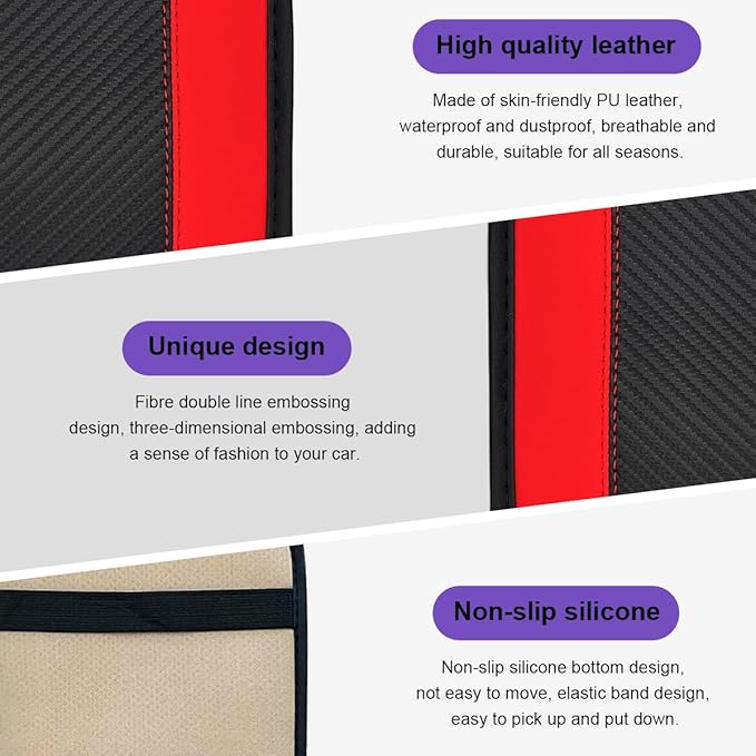Car Center Console Pad, PU Leather Auto Armrest Seat Box Cover Protector, Comfortable Arm Rest Storage Box Mat for Vehicle Interior Protection, Universal Car Accessories (Carbon Fiber Red)
