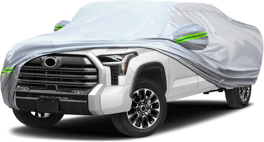 KEYOOG 6-Layer Full Car Cover Is All-Weather Waterproof, Heavy Outdoor Pickup Truck Covers, Universal in All Seasons, Snow Protection, Acid Rainproof, Sunscreen, UV Protection, Length up to 260 "(P-Xl