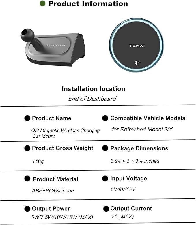Persevere for Tesla Phone Mount Model 3 Highland 2024-2025 & Model Y Juniper 2025, 15W Qi2 Wireless Charger Strong Magnetic Holder, Fixed Driver Left Air Vent for 4-6.9" Smartphones, Anti-Slip