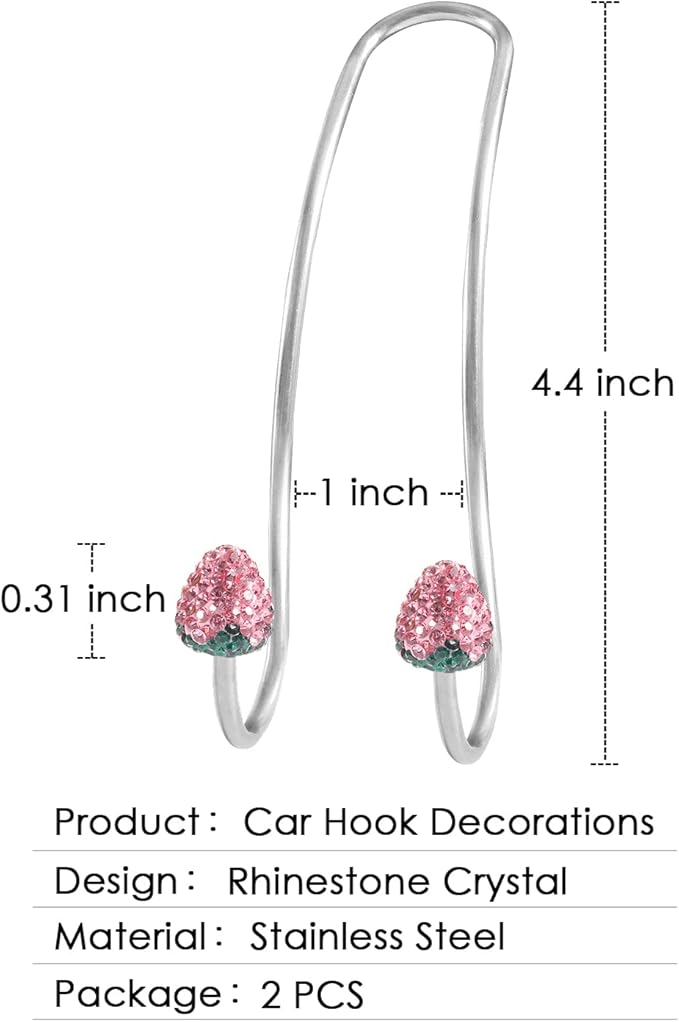 Guoord Pink Car Accessories for Women, 2 Pcs Hot Pink Car Decor Hooks for Purses and Bags, Durable Backseat Holder, Strawberry Purse Hook Hangers, Storage Universal for SUV Truck & Van
