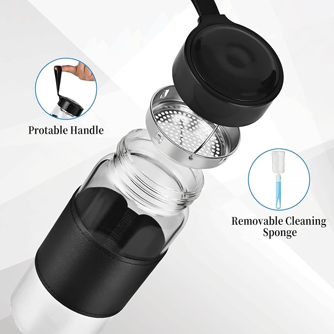 Small Glass Shaker Bottle, 2 Pack 16oz BPA Free Odorless Shaker Bottle with 304SS Mixing Ball and Removable Cleaning Brush for Fitness & Protein Shakes(Black-2Pack)