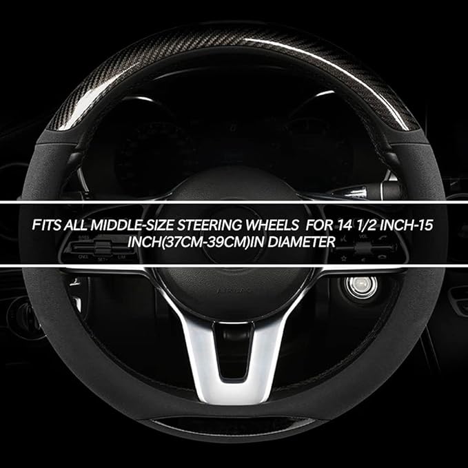 ZHOL Carbon Fiber Suede Steering Wheel Cover Universal 15 Inch Car Interior Accessories Comfortable Anti-Slip and Odorless Car Steering Wheel Cover Protector for Women and Men Gray