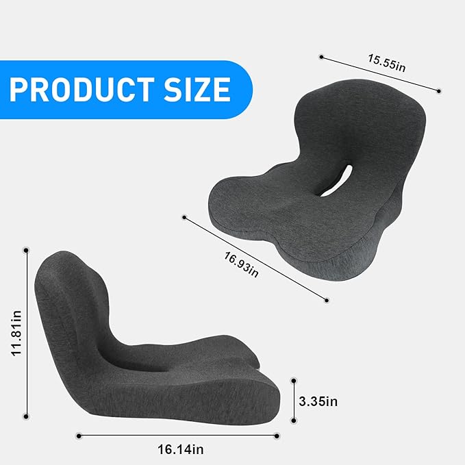 Denchy Car Seat Cushion with Lumbar Support for Long Sitting, Ergonomic Memory Foam Driving Seat Cushions for Semi Truck Bus Driver Trucker, Non Slip Office Chair Cushion (Dark Gray)