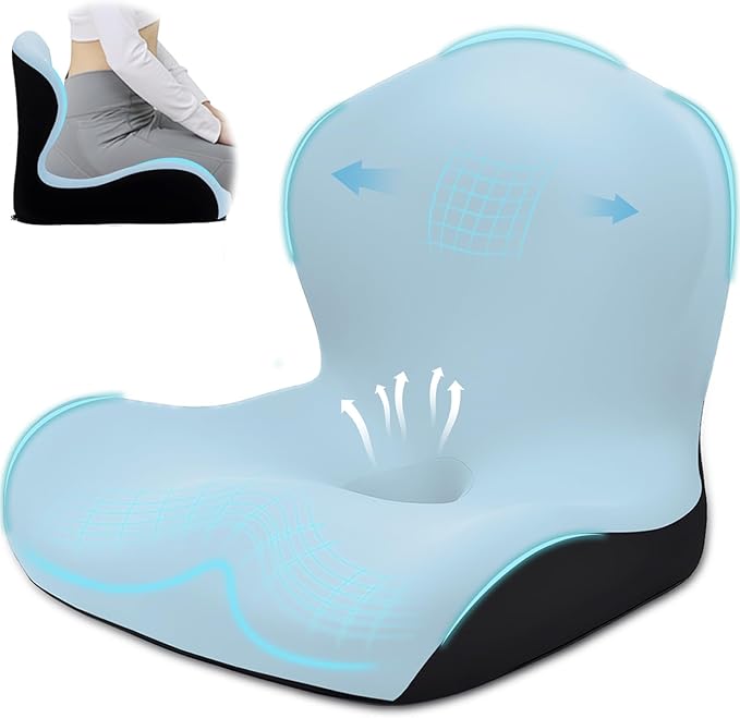 Seat Cushion, Office Chair Cushion, L-Shaped Ergonomic Car Seat Cushions, Memory Foam Chair Cushion, Lumbar Support Pillow for Wheelchair, Car, Home, Office, Desk, Blue