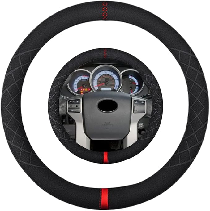 Suede Steering Wheel Cover,Compatible with Toyota 4Runner Sequoia Tacoma Tundra Sienna Suede Leather Sport Non-Slip Wheel Cover Car Interior Accessories 15.5 16 inch for Man and Women