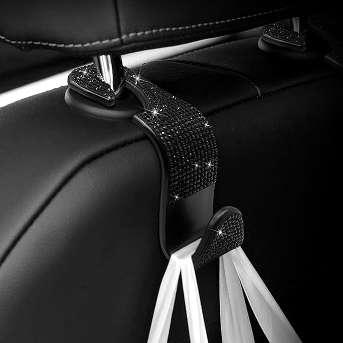 Generic Car Purse Hook Bling Car Headrest Hook for Women Girls, 4 Packs Auto Back Seat Hangers Rear Headrest Hook for Purse, Bag, Handbag, Grocery (Black)
