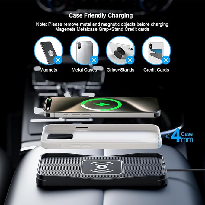 Wireless Car Charger Pad for Mercedes Benz GLB 180 180d 200 200d 220d 250, Type-C/USB 20W Car Wireless Charger Non-Slip Phone Charging Pad Car Accessories,B 30cm Cable USB Plug