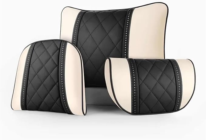 Car seat headrest Leather Car Fit for Seat Rest Cushion Headrest Car Neck Pillow Fit for BMW (Color : Beige Coffee-01)