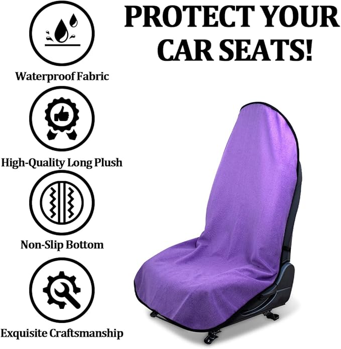 Car Towel Seat Cover, Performance Microfiber Washable Non Slip Vehicle Front Seat Covers, Sweatproof Automotive Interior Chair Protectors, Universal for SUV Automobile Truck (Purple)