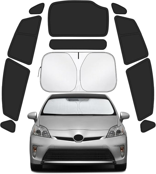Car Window Shades for Toyota Prius 2010-2015 Accessories (Not Prius C or Prius V) - Full Set 11PCS Side Window Sunshades with Memory Frame & Blackout Fabric, Privacy UV Shield for Camping/Travel