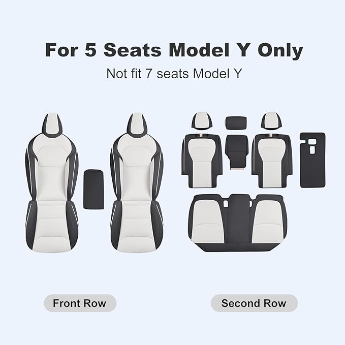 Nappa Leather Car Seat Covers Compatible with 2025–2026 Tesla Model Y Juniper, Black & White Two-Tone Design, Custom Fit Full Set, Airbag Compatible Car Interior Cushion Covers