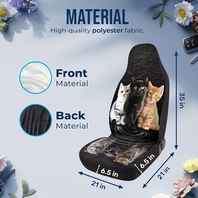 GENANY Cute Cats Car Seat Covers Set of 2, Breathable Front Seat Covers for Truck Sedan SUV, Cat Themed Car Accessories, Cat Gift for Women Men