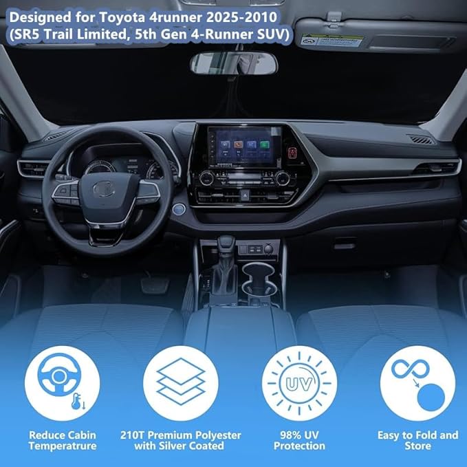 2025 Upgraded Windshield Sun Shade for Toyota 4Runner 2025 2024 2023 2022 2021-2010 Accessories Window Sunshade for SR5 Trail Limited, 5th Gen 4-Runner SUV Sun Visor Protector Heat Shield