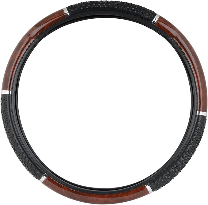 GG Grand General 54041 18 Inches Steering Wheel Cover Dark Wood with Black Hand Grips