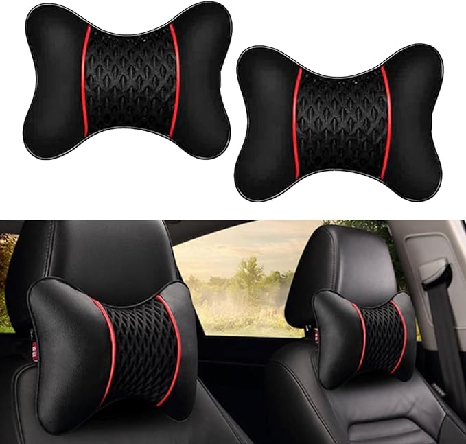 2Pcs Car Headrest Pillow, 28cm PU Leather Car Neck Support Pillow, Car Seat Head Neck Pillow for Driving Traveling