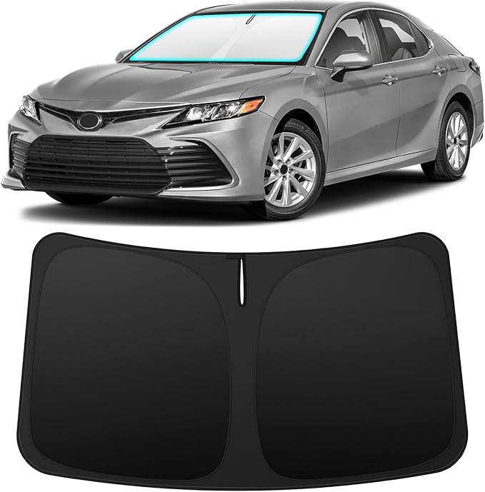INSAUTO Custom Fit Windshield Sun Shade Accessories for Toyota Camry 2018-2024, Foldable Front Window Sunshade, UV & Heat Reflector, Keeps Interior Cool, Includes Storage Bag