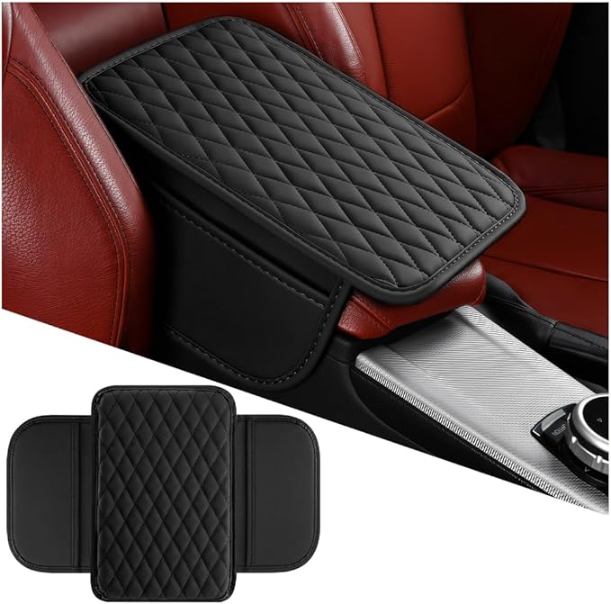 Mandark Car Center Console Cover, Microfiber Leather Vehicle Armrest Protector Cushion with 2 Storage Bags, Auto Interior Arm Rest Seat Box Pad Accessories, Universal for SUV, Sedan, Truck (Black)