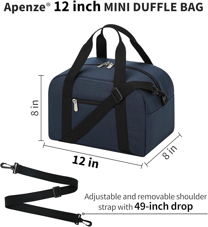 Small Gym Bag Carry On Bag - 12 in Mini Duffle Bag Lightweight for Overnight Travel- Navy Blue