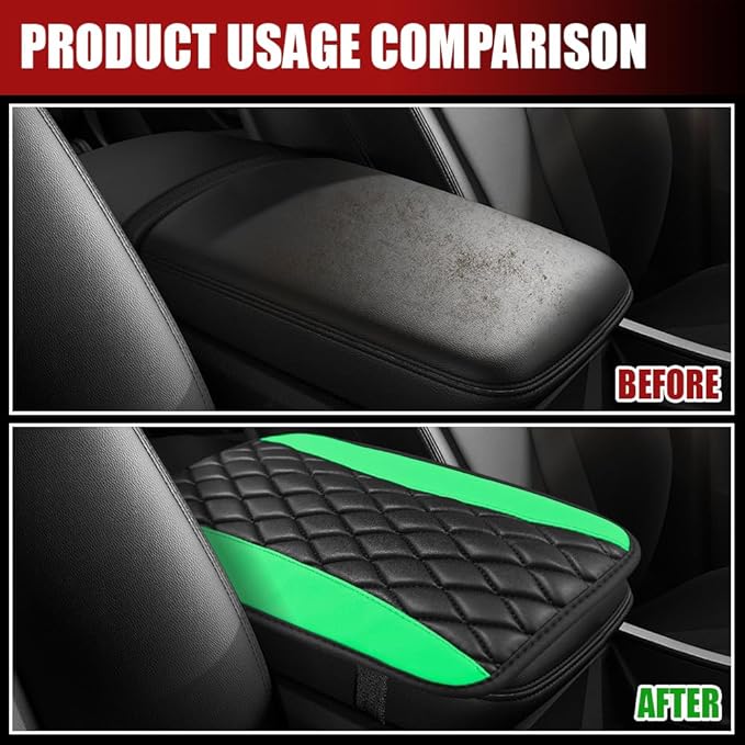 Car Center Console Cushion Pad, Armrest Cover for Car, Leather Waterproof Armrest Seat Box Cover, Auto Accessories Comfortable Arm Rest Box Cushion Pad for Most Vehicles (Green)