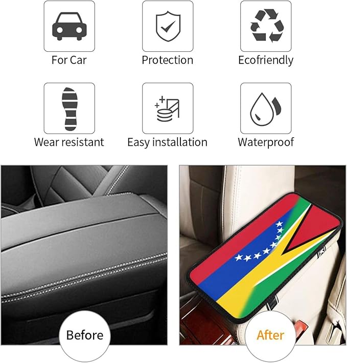 Venezuela Venezuelan Guyana Guyanese Flag Auto Center Console Armrest Cover Car Handrail Box Cushion Pad Mat Universal Fit Most Vehicle Sedan Truck SUV Soft Comfort Decor Accessories