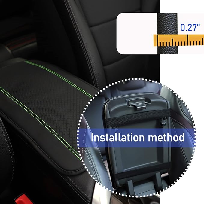 Ziciner Car Center Console Armrest Pad, 12.6X 7.2 Inch PU Leather Waterproof Auto Armrest Seat Box Cover Protector, Universal Car Interior Accessories (Black & Green)