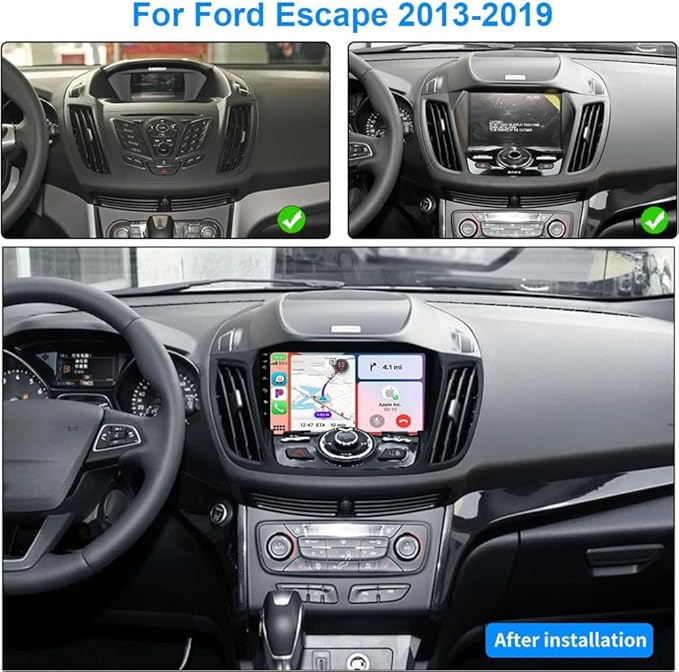 4+64G Car Stereo Radio for Ford Escape 2013-2019, 9" Touchscreen Android 15 Car Radio Stereo Head Unit with Wireless CarPlay Android Auto GPS Navi SWC WiFi Bluetooth Voice Assistant FM Camera Mic