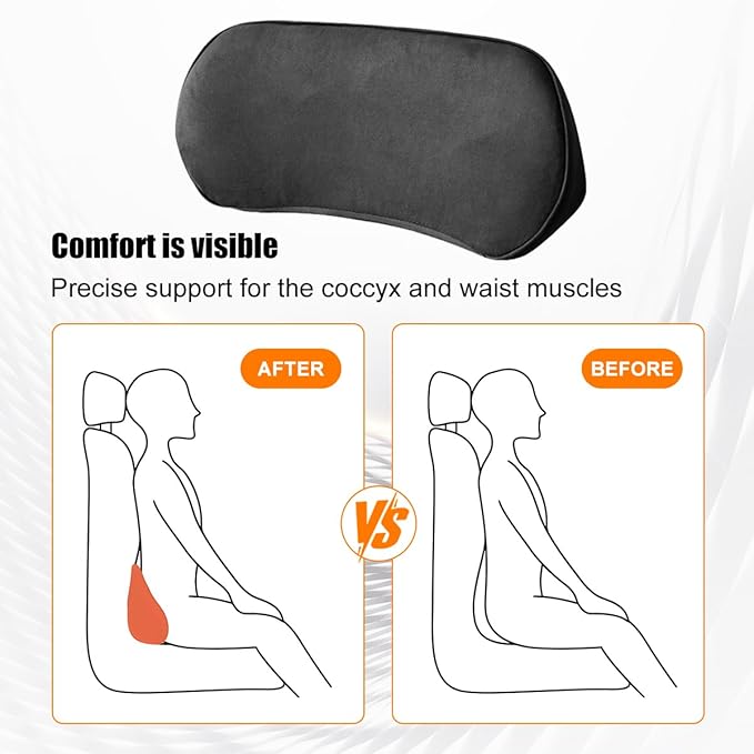 Car Lumbar Support Pillow, Memory Foam Vehicle Seat Lower Back Support Cushion for Back Pain Relief & Sciatica, Comfortable Auto Driver Seat Pad, Universal for Vehicles (Black)