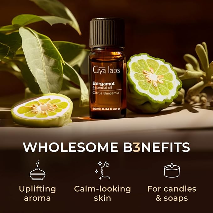 100% Pure Bergamot Essential Oil - 0.34 Fl Oz - Bergamot Oil for Hair, Skin, Diffuser, Aromatherapy & DIY Candle Making Scent