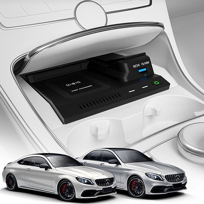Wireless Car Charger for Mercedes Benz C-Class GLC AMG 2015-2021 C180 C200 C260 C300 C450 GLC 200 GLC 260 GLC 300 C43 C63 GLC43 GLC63, 15W Fast Charging Phone Charger Pad for iPhone Galaxy