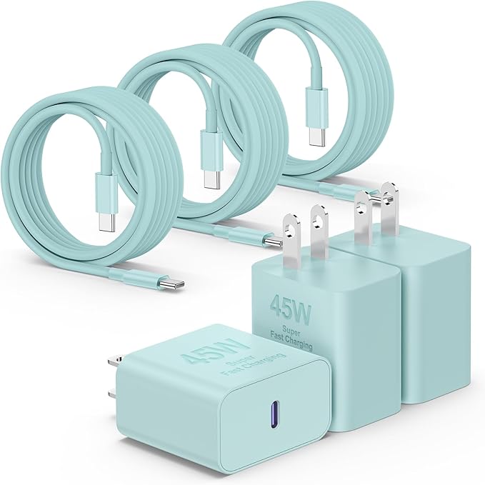 3Pack 45W Super Fast Charger Type C 10FT, USB C Android Phone Charger Fast Charging Block with Ertra Long Type-C Charger Cord for Samsung Galaxy S25/S25 Ultra/S25+/S24 Ultra/S24/S24+/S23/S22/S21-Green