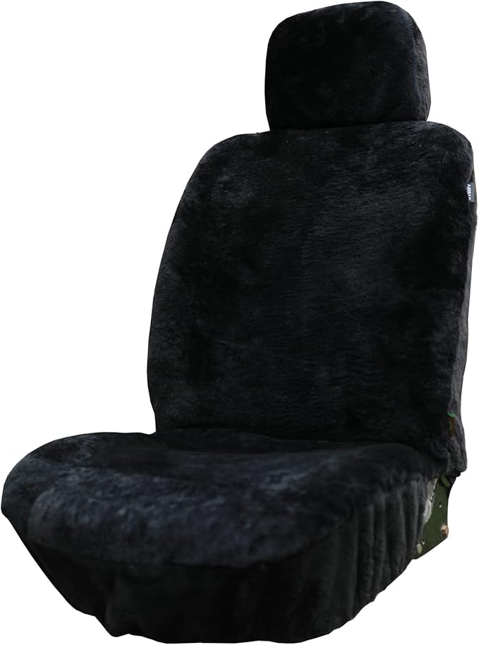 SHEEPSKIN ELITE Premium Sheepskin Car Seat Cover - All Season Comfort and Protection, Easy Installation (56" x 23", Black Color)