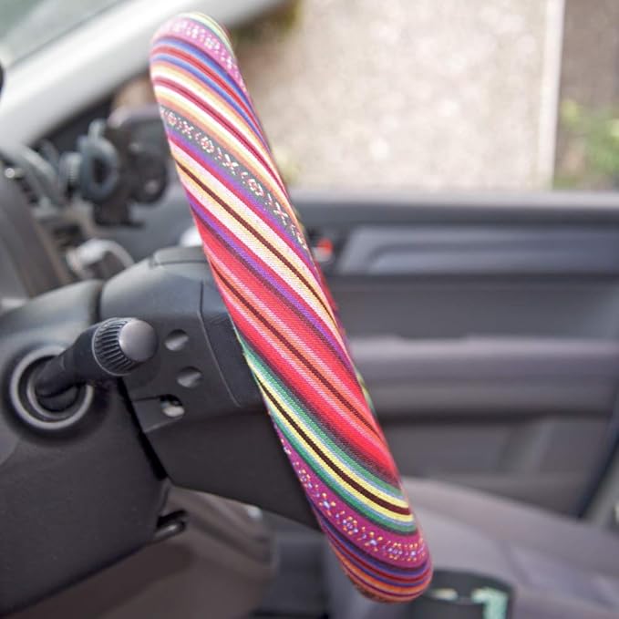 BDK Colorful Woven Boho Bohemian Hippie Style Steering Wheel Cover for Women - Fits Most Standard Wheel Sizes 14.5-15 inch Colorful Patterns