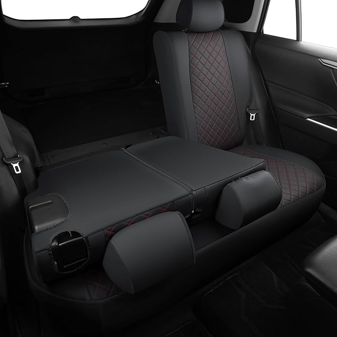 GIANT PANDA Customized Full Set Car Seat Covers Fit for Toyota Rav4 2019 2020 2021 2022 2023 2024 2025 Rav 4 XLE,LE, XLE Premium,Limited(Non-Hybrid & Adventure,TRD-Off),Front & Rear/Back (Black+Red)