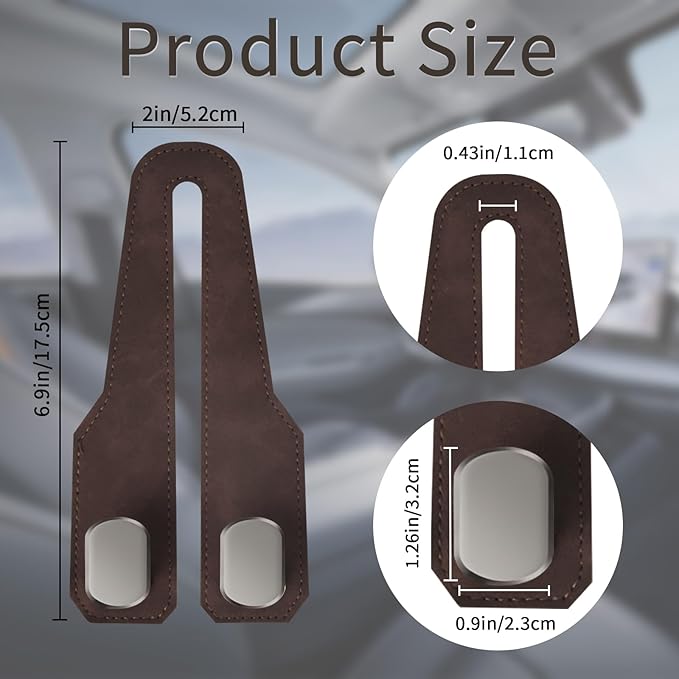 Car Seat Headrest Hooks for Purses and Bags, 4 Pack Bag Purse Holder for Car with Double Metal Hooks, Car Purse Hanger, Headrest Back Seat Handbags Hook Cute Hanging Accessories, Brown
