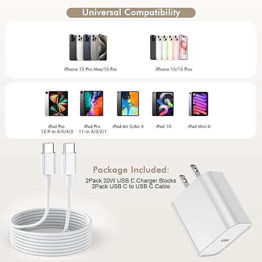 Fast Charging for iPhone 16 15 Charger,2Pack 20W PD Fast iPhone 16 15 Charger with USB C to USB C Charging Cable Cord 3FT for iPhone 16/16 Pro/16 Pro Max/15/15 Plus/15 Pro/15 Pro Max,iPad Pro/Air/Mini