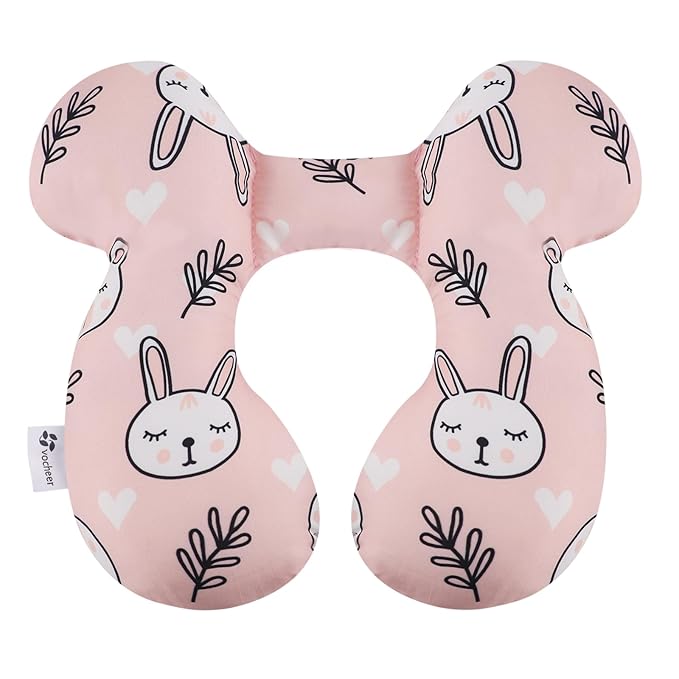 vocheer Baby Travel Pillow(Upgraded), Head and Neck Support Pillow for Pushchair, Car Seat,Stroller, Bouncer, Cotton (White Bear)
