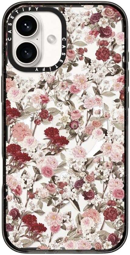 CASETiFY Impact Case for iPhone 16 Plus [8.2ft 4X Military Grade Drop Protection/Compatible with Magsafe] - Vintage Flower Monday - Clear Black