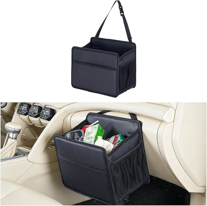 Car Seat Back Organizer, Foldable Vehicle Backseat Storage Hanging Bag with Mesh Pocket, Multipurpose Auto Headrest Storage Pouch Organizer Accessory, Universal Fit (Carbon Fiber Black)