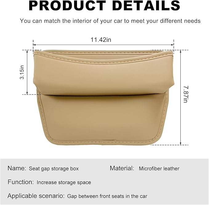 DXNQ Large Capacity Car Seat Gap Filler Organizer, Leather Car Front Seat Slot Storage Box Keeps Car Tidy, Portable Car Seat Gap Filler with 2 Charge Holes for Phones Glasses Keys Cards (Beige)