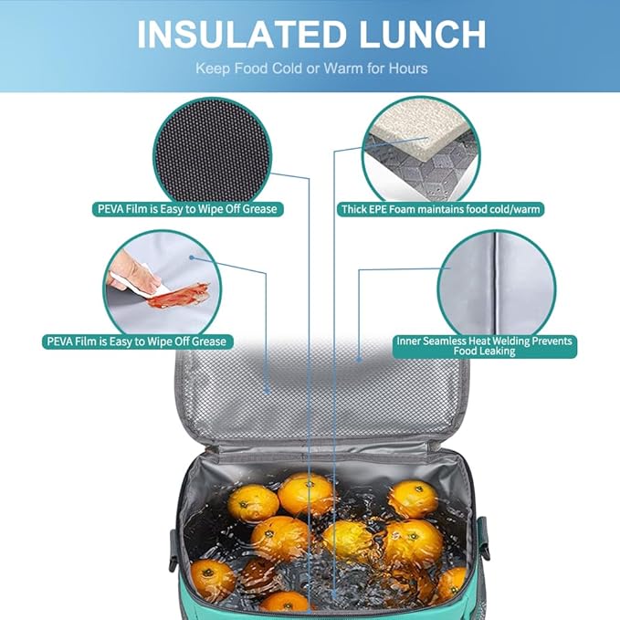 iknoe Insulated Lunch Bag, Foldable 8.5L Cooler Bag for Men & Women, Leakproof Thermal Design, Great for Office, Picnic, Travel, Lunch Box,Mint Green