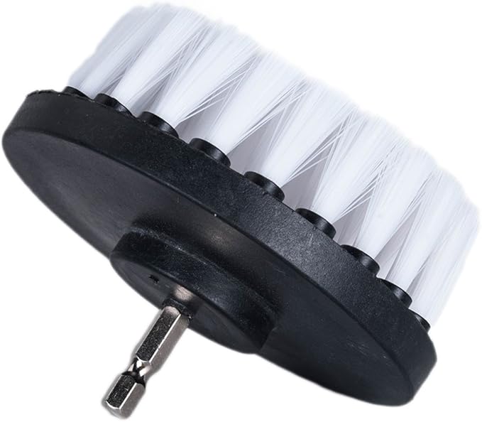 HIFROM Drill Brush - 4 inch White Scrub Brush Drill Attachment Soft Bristle Quick Change Shaft Scrub Cleaning Brush for Carpet Upholstery Leather Glass (Pack of 2)