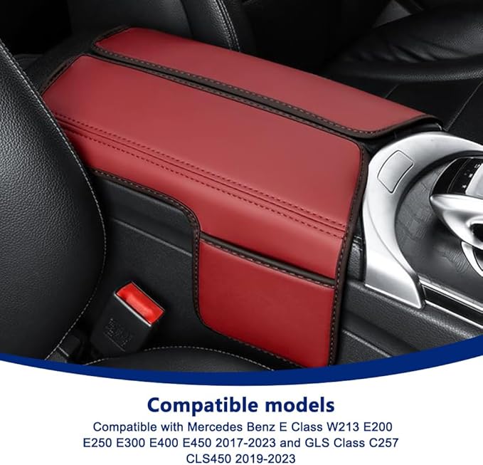 Center Console Cover Compatible with Mercedes Benz E Class W213 E200 E250 E300 E400 E450 2017-2023 and GLS Class C257 CLS450 2019-2023 Armrest Cover Pad Leather Cushion Protector with Pocket