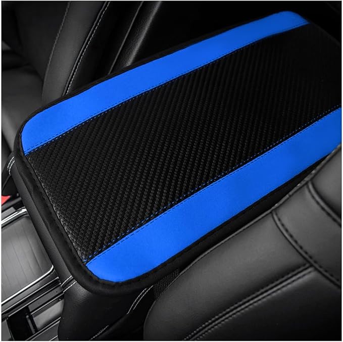 Car Center Console Pad, PU Leather Auto Armrest Seat Box Cover Protector, Comfortable Arm Rest Storage Box Mat for Vehicle Interior Protection, Universal Car Accessories (Carbon Fiber Blue)